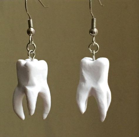 Teeth Earrings Clay, Gothic Clay Earrings, Clay Diy Earrings, Goth Clay Earrings, Clay Teeth, Silver Clay Jewelry, Clay Earrings Ideas, Weird Jewelry, Clay Inspo