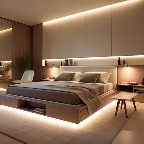 Brighten Your Space with Small Bedroom LED Panel Design • 333+ Images • [ArtFacade] Minimalist Bedroom Decor, Modern Minimalist Bedroom, Modern Bedroom Interior, Bed Design Modern, Minimalist Bedroom Design, Bedroom Bed Design, Modern Bedroom Design, Luxury Bedroom, Small Room Bedroom