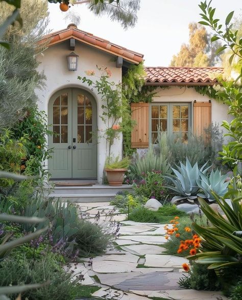 Spanish Casita, Spanish Style Home Exterior, Spanish Cottage, Courtyard Entrance, Reno House, Spanish Farmhouse, Spanish Revival Home, Spanish Bungalow, Hacienda Style Homes