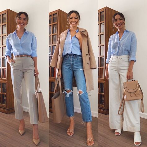 6 Ways to Style a Blue Button Up Shirt - LIFE WITH JAZZ Blue Button Up Shirt Outfit, Light Blue Shirts Women, Light Blue Shirt Outfit, Blue Shirt Outfit, Life With Jazz, Button Up Shirt Outfit, Smart Casual Office, Blue Shirt Women, Blue Button Up Shirt