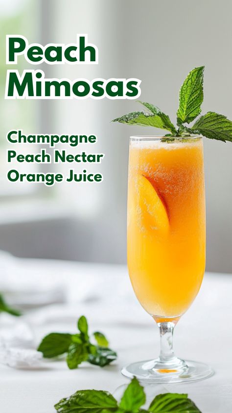 Peach Mimosa Recipe, Prosecco And Orange Juice, Peach Mimosa, Orange Juice Cocktails, Christmas Cocktails Easy, Breakfast Cocktails, Peach Cocktail, Peach Drinks, Peach Nectar