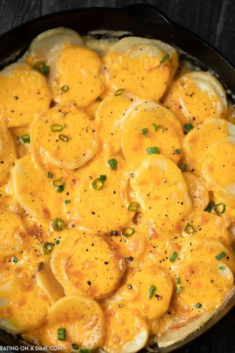 Overview of Easy Scalloped Potatoes in a Skillet Stove Top Scalloped Potatoes, Stove Top Potatoes, Quick Potato Recipes, Slow Cooker Scalloped Potatoes, Easy Scalloped Potatoes Recipe, Potato Side Dishes Easy, Scalloped Potatoes Easy, Cheesy Potatoes Recipe, Recipes Air Fryer