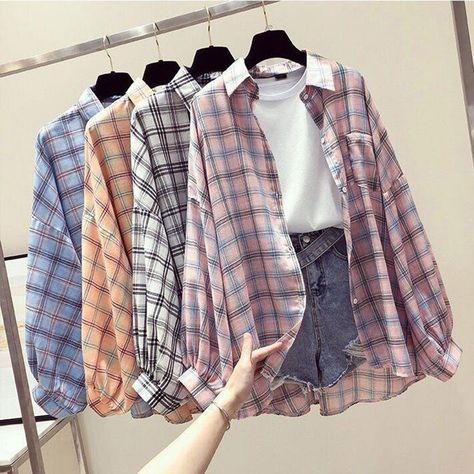 Batwing Sleeve Shirt, Flannel Blouse, Shirt Blouses Women's, Long Sleeve Plaid Shirt, Loose Shirts, Plaid Fashion, Loose Blouse, Long Sleeve Plaid, Grunge Style