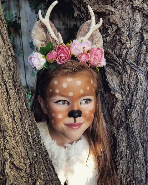 Kids Face Paint Ideas, Deer Face Paint, Deer Costume For Kids, Easy Kids Costumes, Deer Halloween Costumes, Dear Costume, Deer Makeup, Halloween Costume Toddler Girl, Easy Halloween Costume