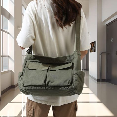 【Waterproof Canvas】The canvas messenger bag is made of thickened canvas, which is wear-resistant and waterproof, durable. 【Large Capacity】Size: 40x34x15cm/15.7x13.3x5.9 inches. There is a main compartment (large enough to hold your laptop, books, umbrella, etc.). 1 internal zipper pocket (for mobile phones, wallets, ipad, kindle...) to keep items safe. 2 external flap pockets (for headphones, wires, keys, tissues, etc.) and 2 side pockets with increased height to avoid water bottles falling. The Messenger Bags For School, Ladies Designer Handbags, Commuter Backpack, Student Bag, Canvas Messenger Bag, Computer Bags, Casual Tote, Canvas Shoulder Bag, Canvas Bag