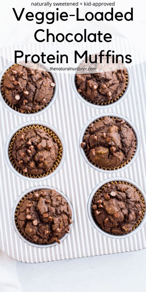 Healthy Muffins For Kids, Veggie Protein, Chocolate Protein Muffins, Healthy Chocolate Muffins, Veggie Muffins, Muffins Healthy, Chocolate Muffin Recipe, Perfect Healthy Breakfast, Veggie Breakfast