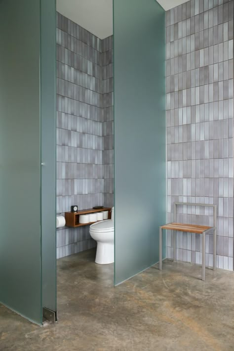 Love the toilet paper storage. Frosted Glass Partition Wall Bathroom, Villa Bathroom, Bathroom Inspo Interior Design, Glass Partition Wall, Bathroom Tub Shower, Storage Inspiration, Light Hardwood Floors, Bathroom Partitions, Bathroom Images