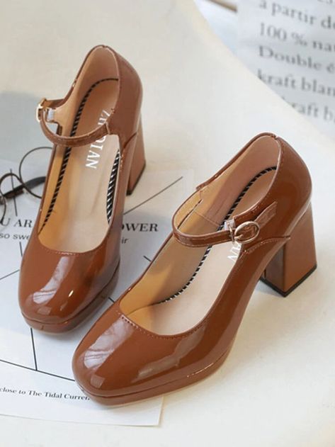 Women Daily Comfy Fashion Solid Color Buckle Strap Chunky Heel Mary Jane Heels Women Pumps Shoes, Square High Heels, Women Wedding Shoes, Shoes Mary Jane, Closet Wishlist, Dr Shoes, Heels Platform, Womens Wedding Shoes, Aesthetic Shoes