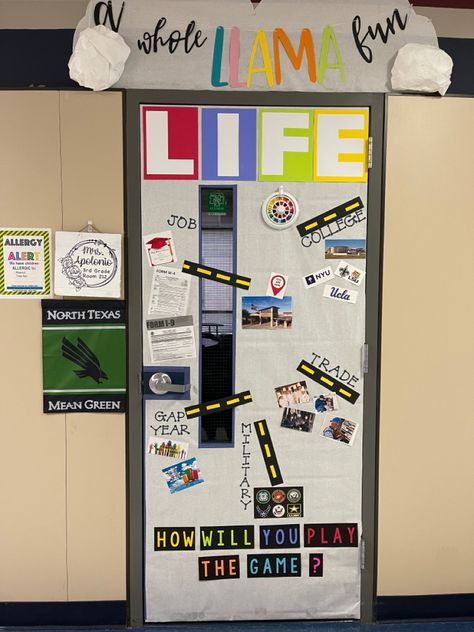 Career Day Classroom Door, Career Prep Bulletin Boards, Career Exploration High School Bulletin Boards, Career Exploration Bulletin Board Ideas, Career Day Door Decorations, College And Career Classroom Decor, College Go Week Door Decorations, College And Career Door Decoration, Career Day Bulletin Board Ideas