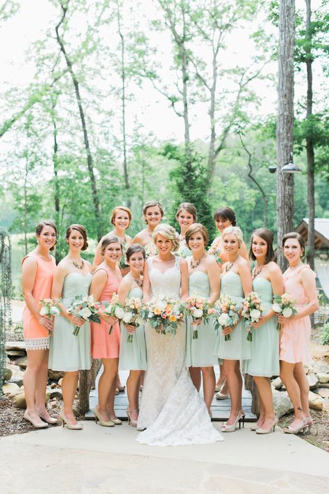 Seafoam Green Wedding, March Wedding Colors, Wedding Color Schemes Summer, Wedding Motif, Venue Design, Peach Bridesmaid, Peach Bridesmaid Dresses, Fall Bridesmaids, Green Wedding Dresses