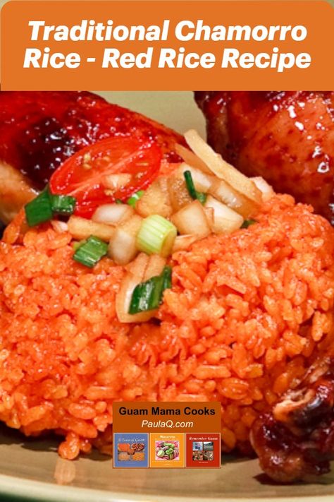 Red Rice Chamorro Recipe, Guamanian Red Rice Recipe, Guam Red Rice Recipe, Palauan Food, Red Rice Recipe Guam, Chamorro Red Rice Recipe, Kelaguen Recipe, Guamanian Recipes, Guamanian Food