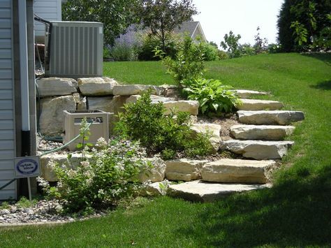 Slope Backyard, Steep Hill Landscaping, Yard Stairs, Backyard Steps, Slope Design, Pathway Ideas, Sloped Backyard Landscaping, Landscaping A Slope, Landscape Stairs