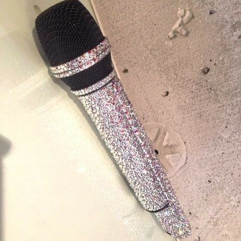 Sparkly Microphone Aesthetic, Sparkly Microphone, Bling Microphone, Beyonce Photoshoot, Crystal Microphone, Ears Tour, Music Mic, Ear Monitors, Singer Fashion