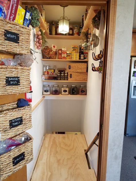 Fold down floor for basement stairs for extra storage ir pantry. Mind gap and don't drop anything! Stairway Storage, Basement Stairway, Basement Windows, Basement Storage, Small Basements, Basement Stairs, Basement Makeover, Basement Bedrooms, Basement Flooring