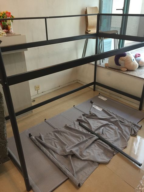 Bunk Bed Hacks, Ikea Kura Hack, Kura Bed Hack, Low Bunk Beds, Vinyl Railing, Ikea Kura Bed, Ikea Kura, Hammock Bed, Kura Bed