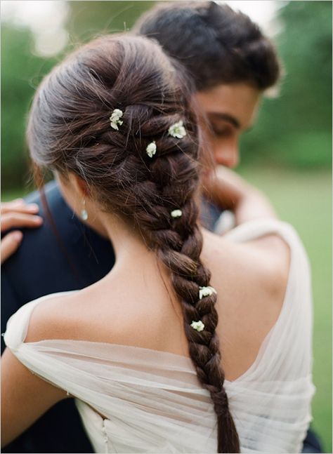 hair in braid with flowers for wedding French Braid Wedding, Braid Bridal Hair, Simple French Braid, Braid Wedding, French Braid, Bridal Hair, Braids, Flowers, Hair