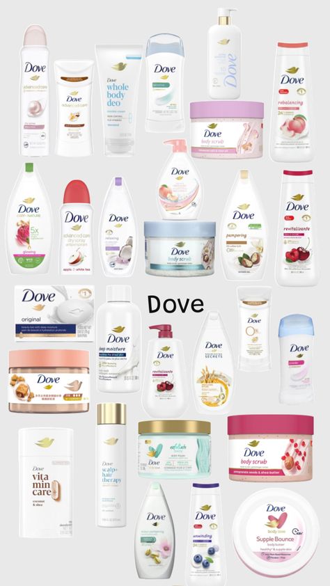 Dove products: shower gel, deodorant, body scrub, hand wash, soap bars, dry shampoo, body lotion x Healthy Skin Care Acne, Dove Products, Gel Deodorant, Dove Bar Soap, Dove Soap, Dove Body Wash, Body Hygiene, Apple White, Soap Bars