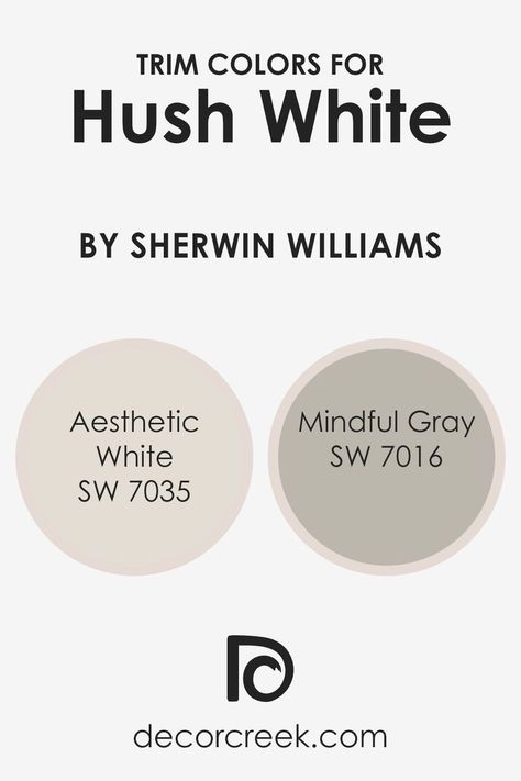 What are the Trim colors of Hush White SW 6042 by Sherwin Williams? Sw 7016 Mindful Gray, Modern And Rustic Decor, Mindful Gray, Tranquil Bedroom, Trim Colors, Cozy Living Spaces, Aesthetic White, Trim Color, Coordinating Colors