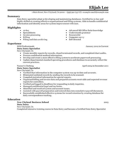 Data Entry Resume Examples – Free to Try Today | MyPerfectResume Data Entry Resume, Sales Resume Examples, Data Entry Clerk, Resume Objective Statement, Job Resume Samples, Chronological Resume, Resume Objective Examples, Job Resume Examples, Good Resume Examples