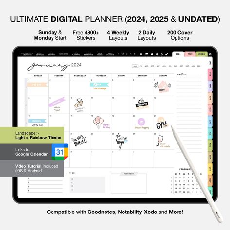 2024 2025 Rainbow Life Digital Planner, Dated and Undated, iPad Goodnotes planner, Goodnotes Planner Xodo Notability Noteshelf, Life Planner financialplanner #kidplannerprintable #productplannerprintable #plannercommunity Ipad Agenda, Notability Notes, Google Agenda, Landscape Planner, Digital Life Planner, Daily Meal Planner, Ipad Goodnotes, Wellness Tracker, Digital Planner Goodnotes