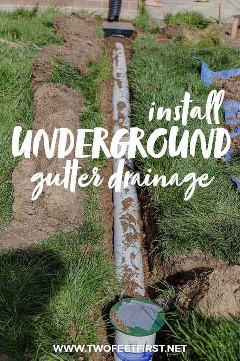 Bury Downspout Drainage, Underground Downspout Drainage Ideas, Rain Drainage Ideas, Downspout Drainage Ideas, Underground Gutter Drainage, Diy French Drain, Downspout Drainage, Yard Drain, French Drain Installation