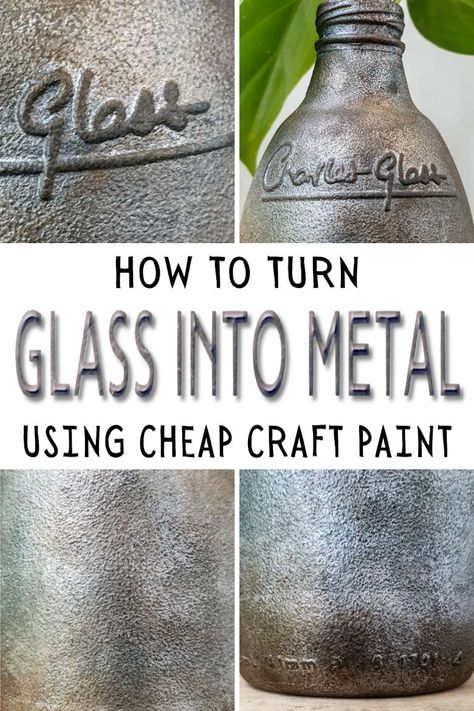 Ready to turn trash into treasure? Grab some inexpensive craft paint and join us as we show you how to give a glass bottle a metallic makeover. It’s a quick and easy way to transform any glass containers into stylish decor pieces. The project can be completed in a morning and is suitable for a beginner who loves experimenting. Get the full tutorial with step-by-step instructions at #ACraftyMix Decorating Glass Bottles Diy, Rust Painting, Altered Jars, Brushed Metal Texture, Trash Into Treasure, Painted Glass Bottles, Crafting Recipes, Empty Glass Bottles, Inexpensive Crafts