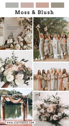 Green And Blush Wedding, Blush Wedding Color Palette, June Wedding Colors, Moss Green Wedding, Bridesmaid Color, Romantic Wedding Colors, Wedding Color Schemes Spring, Wedding Theme Color Schemes, Moss Wedding