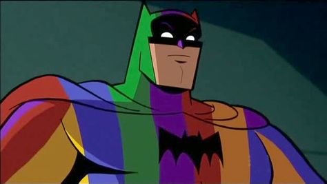 Rainbow Batman on Brave and the Bold Batman First Appearance, Batman Comic Book Cover, Batman Brave And The Bold, Pink Batman, Batman Slapping Robin, Dc Comics Poster, Batman Meme, Cosplay Plus Size, Gay Meme