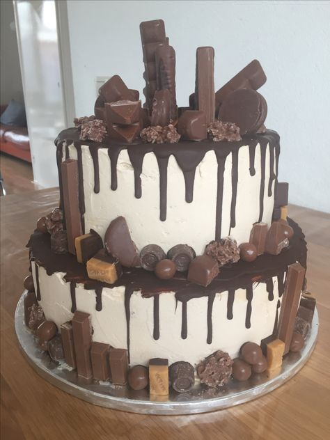 'Chocolate dream' tiered birthday cake for my darling twelve-year-old son Tiered Birthday Cake, Cute Birthday Cake, Chocolate Drip Cake, Chocolate Dreams, Go For It Quotes, Chocolate Truffle, Chocolate Drip, Drip Cake, Cellphone Wallpaper Backgrounds