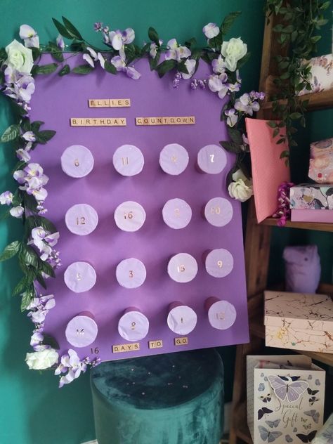 10 Days To Go Countdown Birthday Ideas, Birthday Countdown Punch Board, Present Countdown, Birthday Countdown Board, Diy Birthday Countdown Ideas, Birthday Present Countdown, 16 Days To Go Countdown Birthday, 20 Days Of Birthday Gifts, Birthday Count Down Ideas