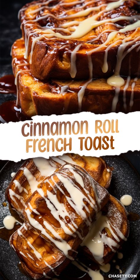 Cinnamon Roll French Toast [25 Minutes] - Chasety Artisan Bread French Toast, Christmas French Toast Recipe, Cinnamon French Toast Rolls, Cinnamon Bun French Toast, French Toast And Chicken, Decadent Breakfast Recipes, Cinnamon Stuffed French Toast, French Toast Ideas Breakfast, Cinnamon Roll Toast