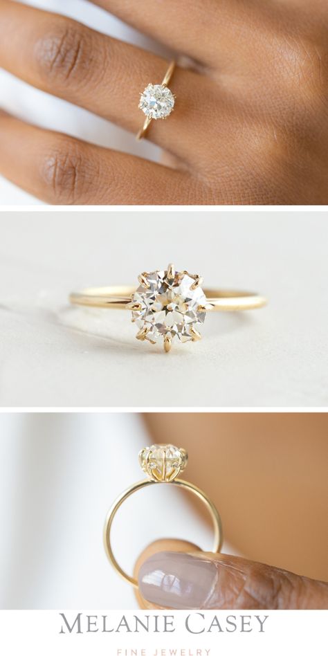 Gold Band Single Diamond Ring, Engagement Rings For Women In Gold, Solitary Engagement Rings Gold, Old European Cut Engagement Ring Gold, Gold Diamond Solitaire Ring, Solitaire Gold Ring, Gold Single Diamond Engagement Ring, Gold Engagement Ring Circle Diamond, Diamond Engagement Rings Simple