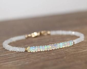 Silk Bracelet, Blue Topaz Bracelet, Jewelry Simple, Moonstone Bracelet, Moonstone Beads, Opal Beads, Opal Bracelet, Gemstone Jewelry Handmade, Moonstone Jewelry