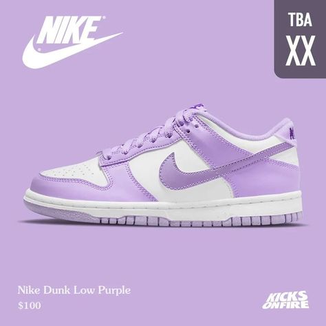 Cool Purple Sneakers, Basketball Shoe Outfits Women, Lavender Dunks, Repunzle Quinceanera, Dunks Purple, Womens Dunks, Purple Dunks, Purple Jordans, Nike Dunk Low Purple