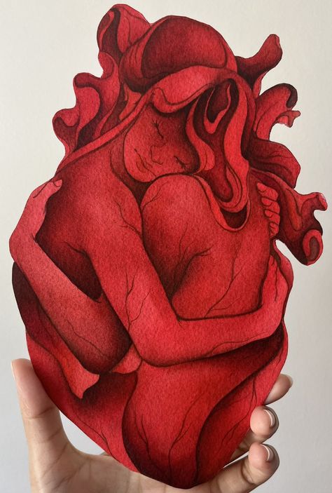 Real Heart Painting Aesthetic, Human Heart Drawing Reference, 2 Hearts Drawing, Happiness Painting Inspiration, Heart Drawing Reference, Forbidden Love Artwork, Ap Art Ideas, Human Heart Painting, Love Art Ideas