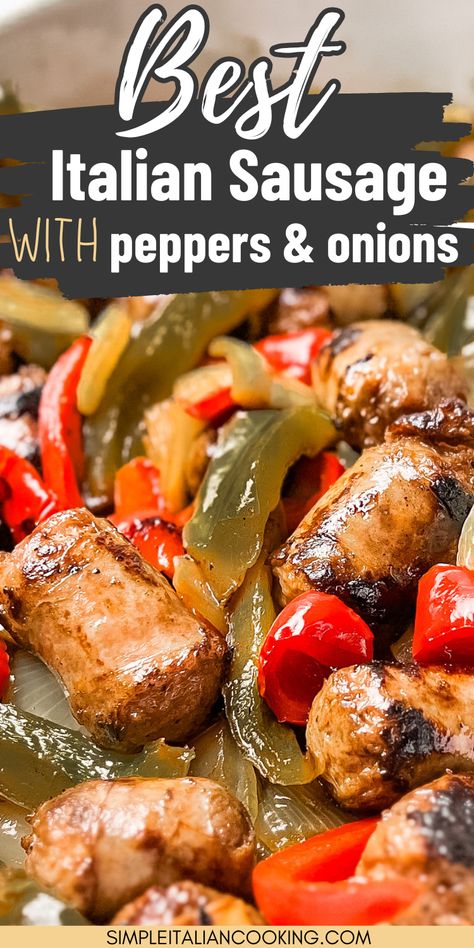 This is one of my favorite Italian sausage recipes that I grew up with. You can make it for dinner or as a side dish with a holiday meal like Christmas. It's perfect for entertaining any time of the year. The combination of the sausage peppers and onion are first cooked over the stove, then finished cooking in the oven. Check out this authentic Italian sausage recipe today! Italian Pork Sausage Recipes, Peppers And Sausage Recipes, Italian Sausage Recipes For Dinner, Sausages And Peppers, Ground Italian Sausage Recipes, Roasted Italian Sausage, Sweet Italian Sausage Recipes, Sausage And Peppers Recipe, Italian Sausage And Peppers