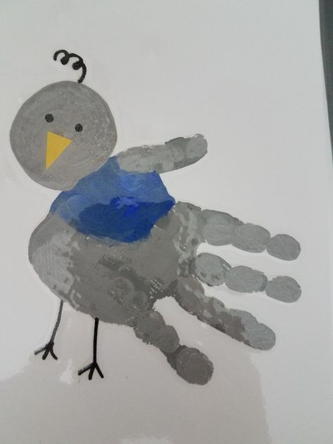 Q is for quail Quail Handprint Craft, Pigeon Handprint Craft, Quail Crafts For Preschool, Q Is For Handprint Craft, Q Handprint Craft, Letter Q Handprint Craft, Manna And Quail Craft For Kids, Quail Craft, Q Is For Quail