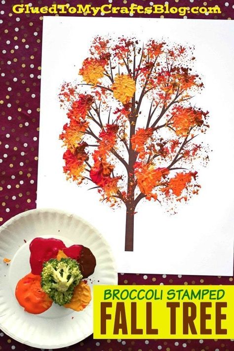 Broccoli Craft, Kids Fall Crafts, Fall Arts And Crafts, Fall Tree, Thanksgiving Crafts For Kids, Fall Preschool, Kid Craft, Craft Paint, Daycare Crafts