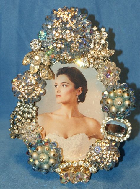 Sparkling Baby Blue Crystal and Rhinestone Jeweled Picture Frame OOAK Jeweled Picture Frame, Jeweled Picture, Jewel Frames, Thrift Shop Finds, Vintage Jewelry Ideas, Jewelry Frames, Walmart Jewelry, Vintage Jewelry Crafts, Vintage Jewelry Art