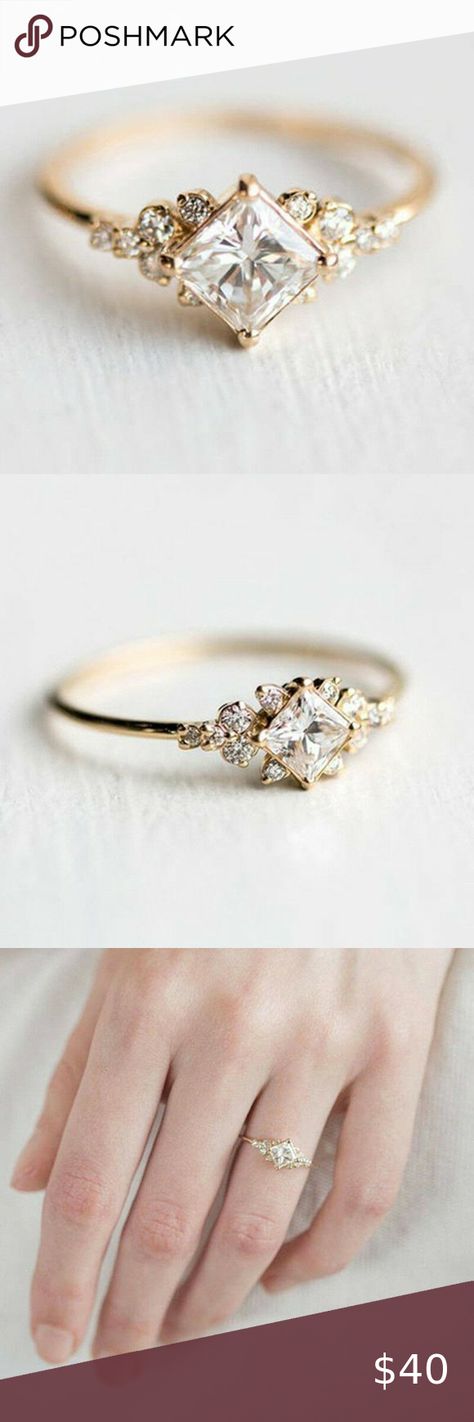 New Gorgeous Bridgeton Regency 18k Gold Over 925 Silver Diamond Ring Regency Engagement Ring, Bridgerton Ring, Oldschool Wedding, Princess Cut Diamond Ring, Chic Natural, Diamond Ring Princess Cut, Silver Diamond Ring, White Sapphire Ring, Gift Bracelet