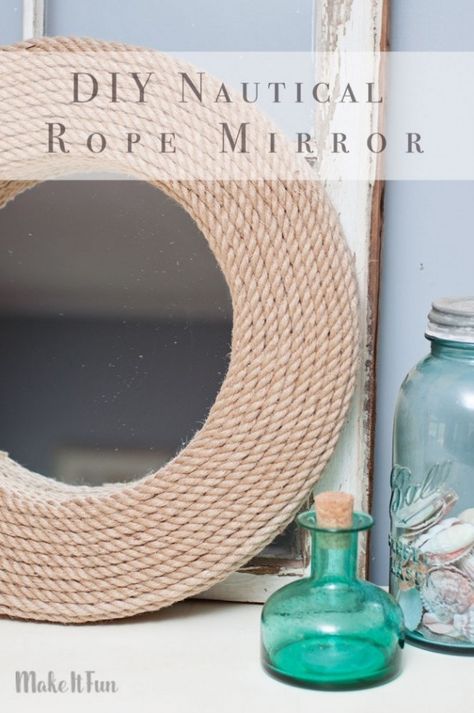 Nautical Rope Mirror, Nautical Mirror, Foam Wreath, Diy Nautical, Rope Mirror, Nautical Bedroom, Nautical Diy, Nautical Crafts, Mirror Crafts