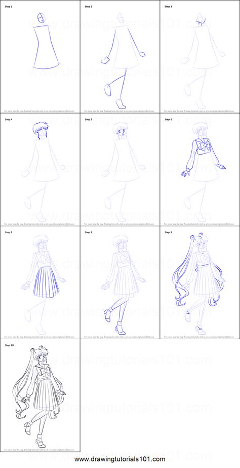 How to Draw Usagi Tsukino from Sailor Moon Printable Drawing Sheet by DrawingTutorials101.com Sailor Moon Drawing Sketches, Moon Printable, Beginner Artist, Cartoon N, Drawing Sheet, Pastel Artwork, Learn Drawing, Moon Drawing, Usagi Tsukino