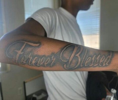 Blessed Tattoo For Men, Blessed Tattoo, Blessed Tattoos, Black Men Tattoos, Forearm Tattoo Quotes, Half Sleeve Tattoos Forearm, Hard Tattoos, Verse Tattoos, Rose Tattoo Sleeve