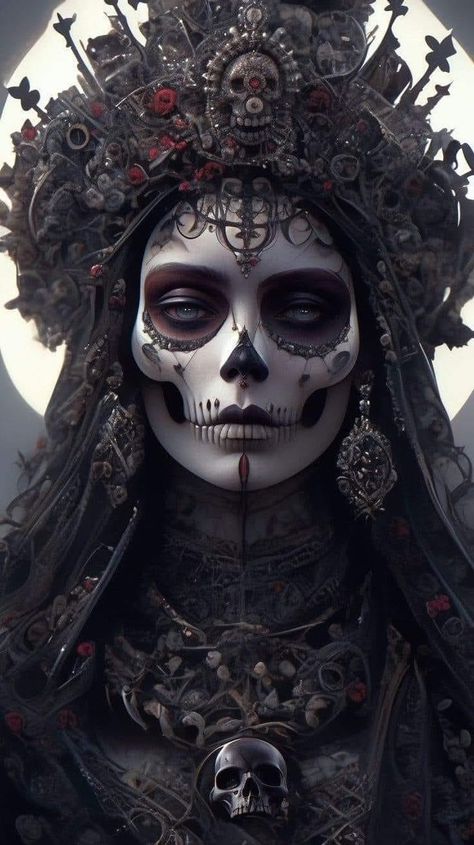 Undead Queen, Midjourneyart Girl, Skeleton Queen, Meeting Celebrities, Sugar Skull Artwork, Neural Art, Weird Photography, Aztec Tattoo, Gothic Fantasy Art