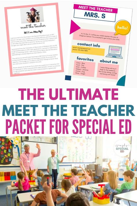 Building parent teacher relationships from the start is so important. I love using the Simply Special Ed meet the teacher packet because it allows me to introduce myself in an effective way. Today I am sharing how I use this meet the teacher resource and how you can use it in your special education classroom as well. You can share this at Meet the Teacher Night, First Day of School, or Back to School Night. Back To School Night Special Education, Teacher Introduction Letter, File Folder Ideas, Parent Teacher Relationship, Special Education Lesson Plans, Teacher Interview, Abc School, Intervention Specialist, Folder Ideas