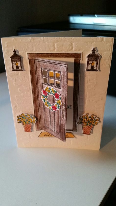 Cards With Doors On Them, Christmas Cards On Door, Diy Cards For New Home, New Home Diy Card, Christmas Door Card, Congrats On Your New Home, Christmas Tree Ornament Crafts, Diy Holiday Cards, Cool Art Projects