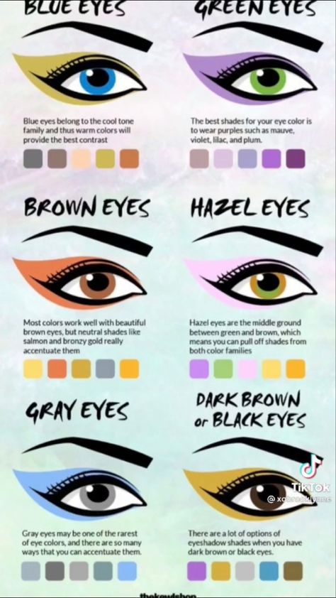 Gray Eyes Makeup, Hazel Blue Eyes, Grey Eye Makeup, Hazel Eye Makeup, Purple Eye Makeup, Color Guide, Gray Eyes, Hazel Eyes, Eyes Makeup