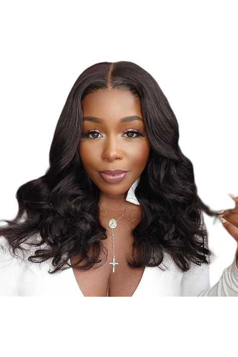 Wear and Go Glueless V Part Wigs, Natural Wavy U Part Wigs Middle Parting 4 Inch, Soft Synthetic Hair as Real Human Hair Half Wigs for Black Women (Natural Black, 16 Inch) Half Wigs For Black Women, Part Wigs, Natural Black Women, U Part Wigs, U Part, Half Wigs, Half Up Half Down Hair, Middle Parts, Hairstyles Ideas