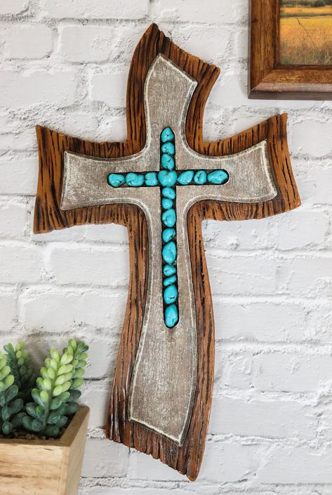 Vintage Rustic Layered Winding Road Faux Wooden Turquoise Rocks Wall Cross - Walmart.com Wall Cross Decor, Dragonfly Metal Wall Art, Dragonfly Wall Decor, Spiritual Wall Decor, Cross Decor, Gold Wall Decor, Wooden Crosses, Gift Catalog, Cross Wall Decor