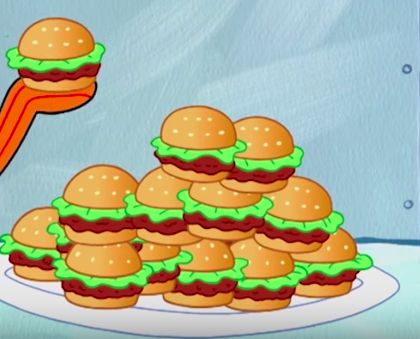 Krabby Patty Krabby Patty Cake, Spongebob Burger, Spongebob Krabby Patty, Spongebob Food, Animation Food, Spongebob Art, Food Paintings, Krabby Patty, Krusty Krab